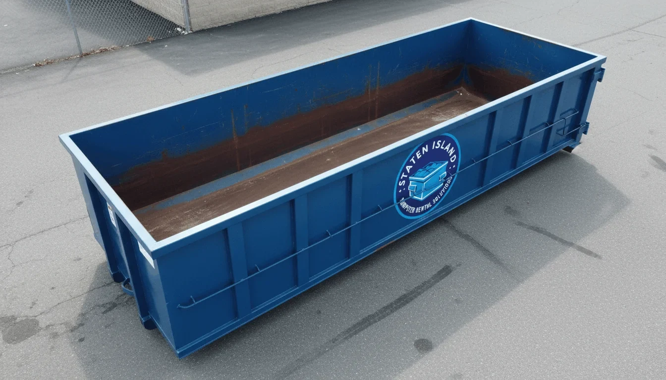 Empty 15 yard dumpster staged for a bathroom remodel or renovation cleanout in Staten Island, NY